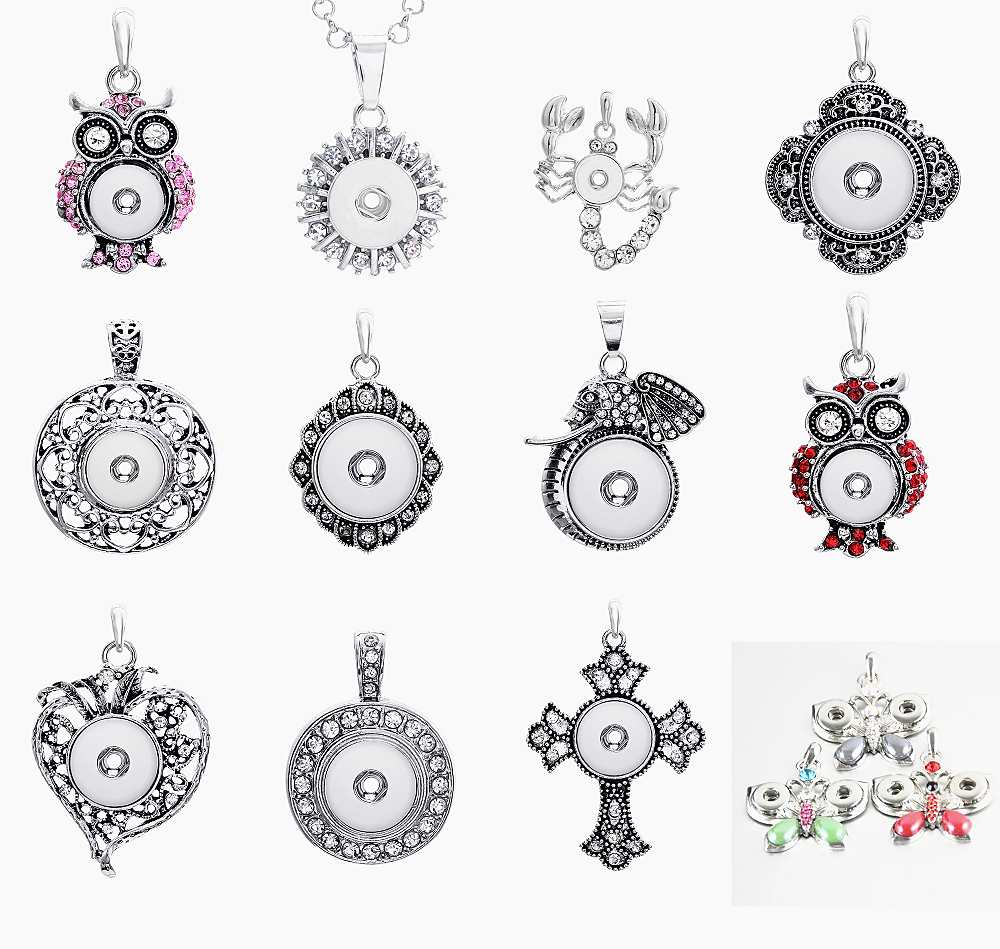 

Brand New Fashion Rhinestone Silver Interchangeable DIY 12mm MINI noosa Snap Button Charm Pendant Necklaces wholesale lots