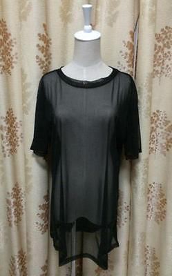 Womens See through Sheer Mesh Short Sleeve T Shirt Oversize Tops BLACK