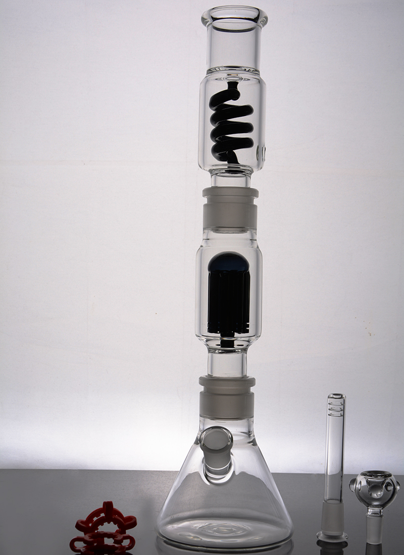 

Black 3 pieces glass beaker with colored arm tree coil perc water pipes oil rig with 14 mm joint