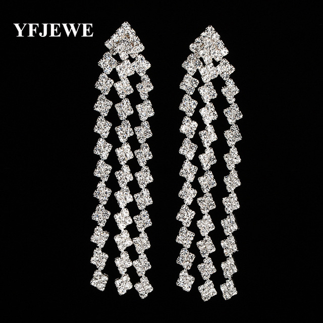

YFJEWE Brand New Silver and Gold Color Long Crystal Tassel Drop Earrings for Women Party Wedding Jewelry Dangle Earrings #E366