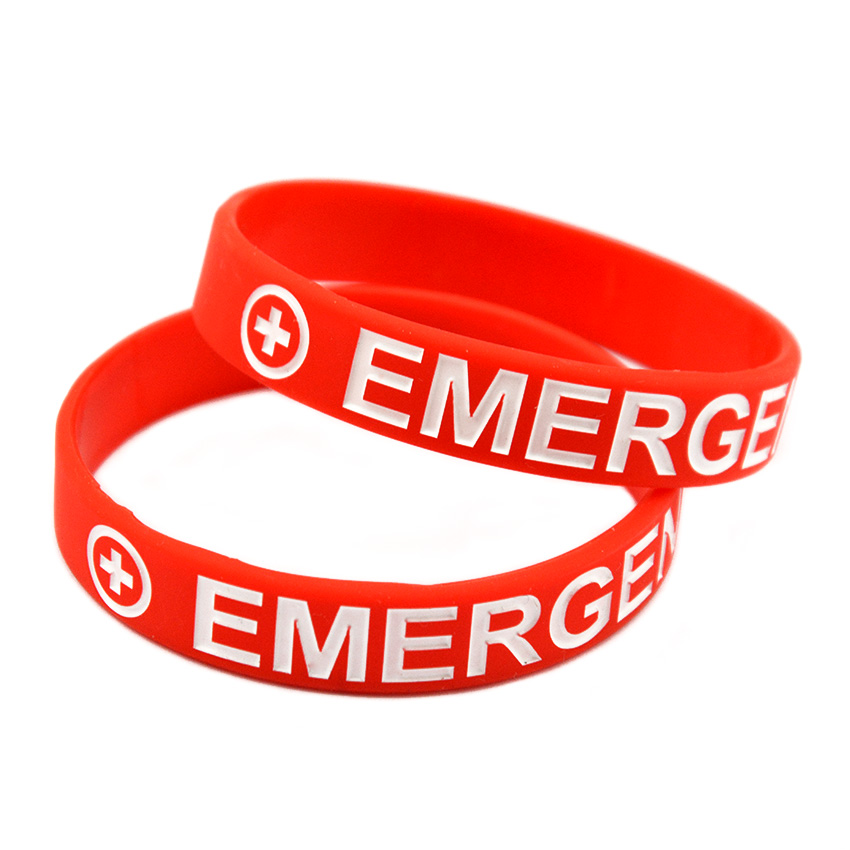 

1PC Emergency Band Silicone Rubber Wristband Great to Used Outdoor Activities Adult Size Red and White Color