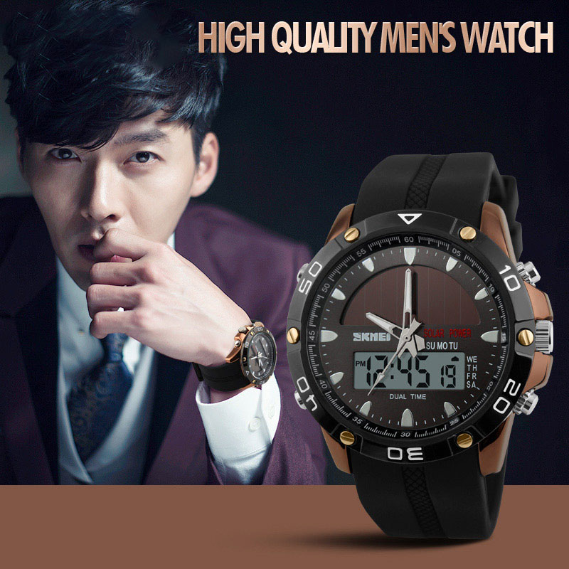 Mens Solaire Double Montres Montres De Mode Numérique Sport Montre Chronographe D'alarme Étanche À Quartz Montres Drop Shipping