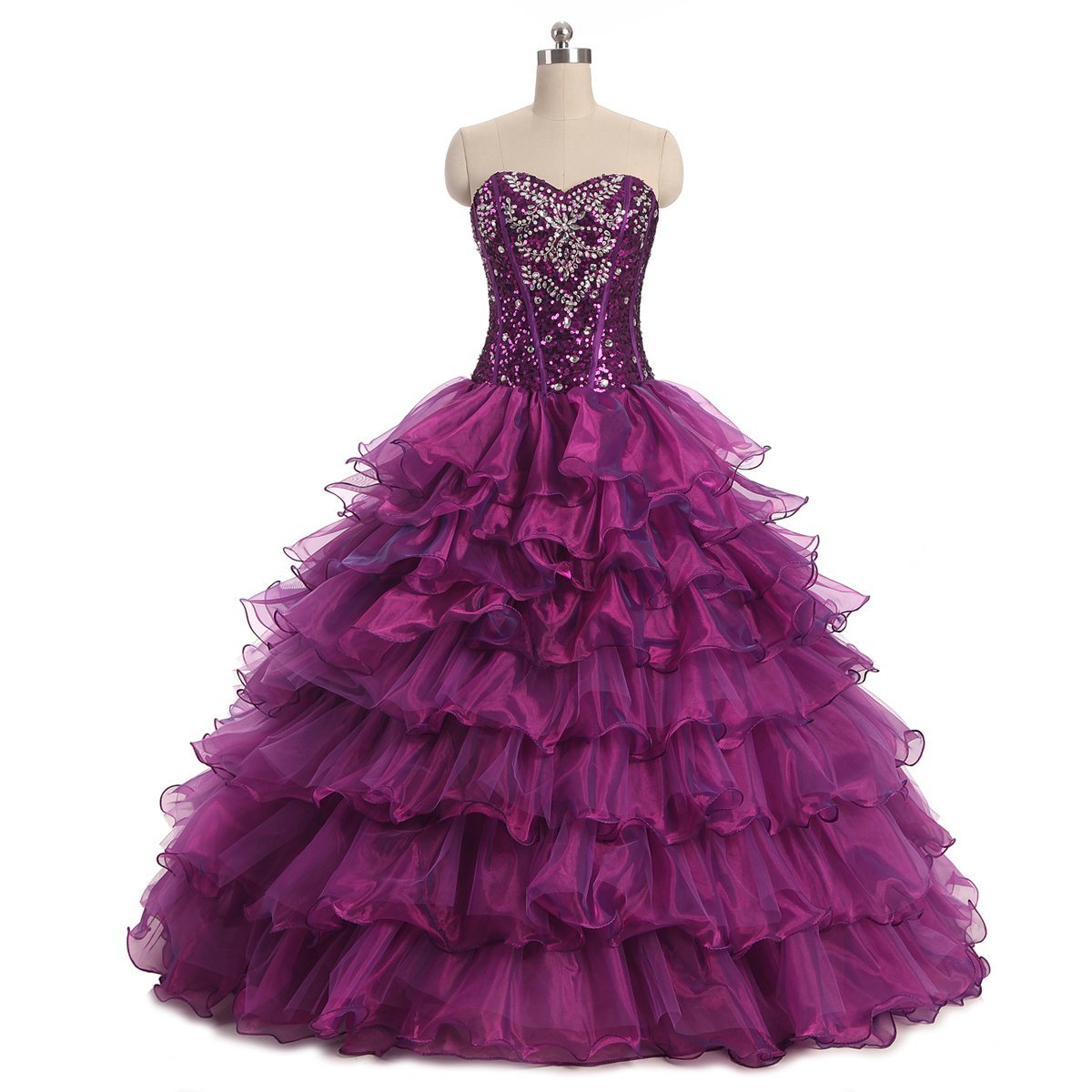 

In Stock 2017 Quinceanera Dresses Ball Gowns With Organza Ruffles Beading Sweet 15 Dresses Prom Quinceanera Gowns QC451, Purple