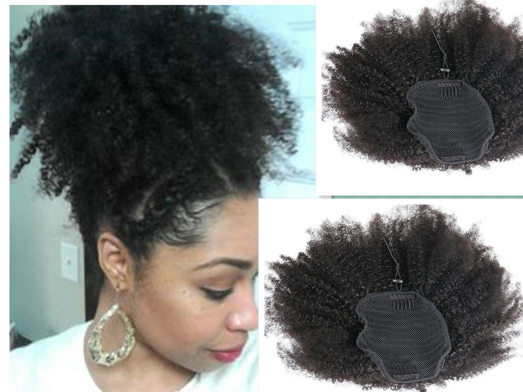 

New human hair ponytail hairpieces clip in short high afro kinky curly human hair 120g drawstring ponytail extension for black women sale