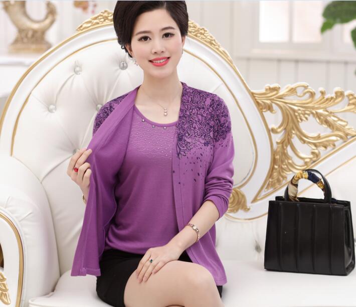 

Wholesale- Lady's 2016 Spring New Fashion Floral Printed Long Sleeve Knit Sweater Twin Set Cardigan, Pink