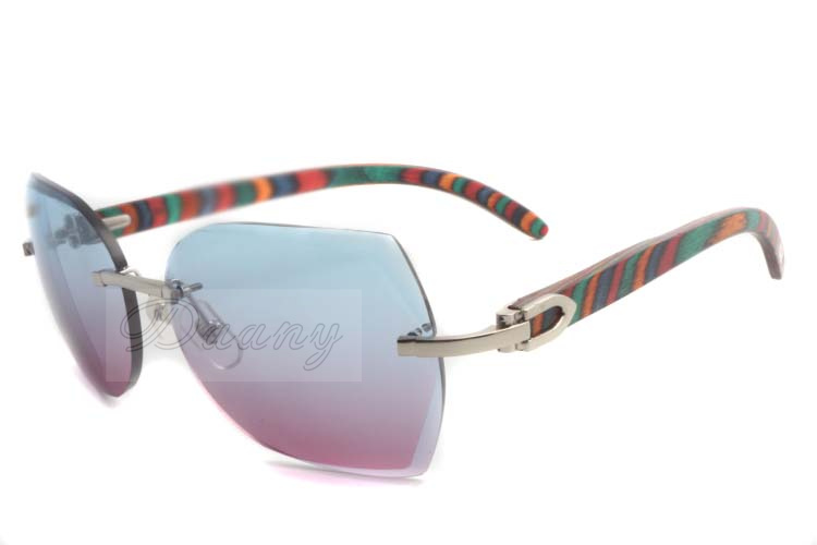 

2019 new frameless wood glasses with cut lenses, 8300817 high-end peacock wood sunglasses in silver, size: 18-135mm