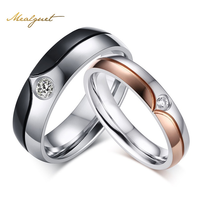 

Meaeguet Romantic wedding couple rings for men women stainless steel CZ Stone engagement anniversary lovers ring 1 piece price CR-067