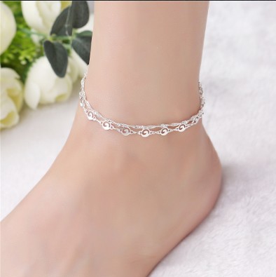 Womens Anklets S925 Sterling Silver Multi Layer Hollow Pattern Ankle Bracelets Ankle Chain Barefoot Sandals Foot Chains Womens Ankle Chain