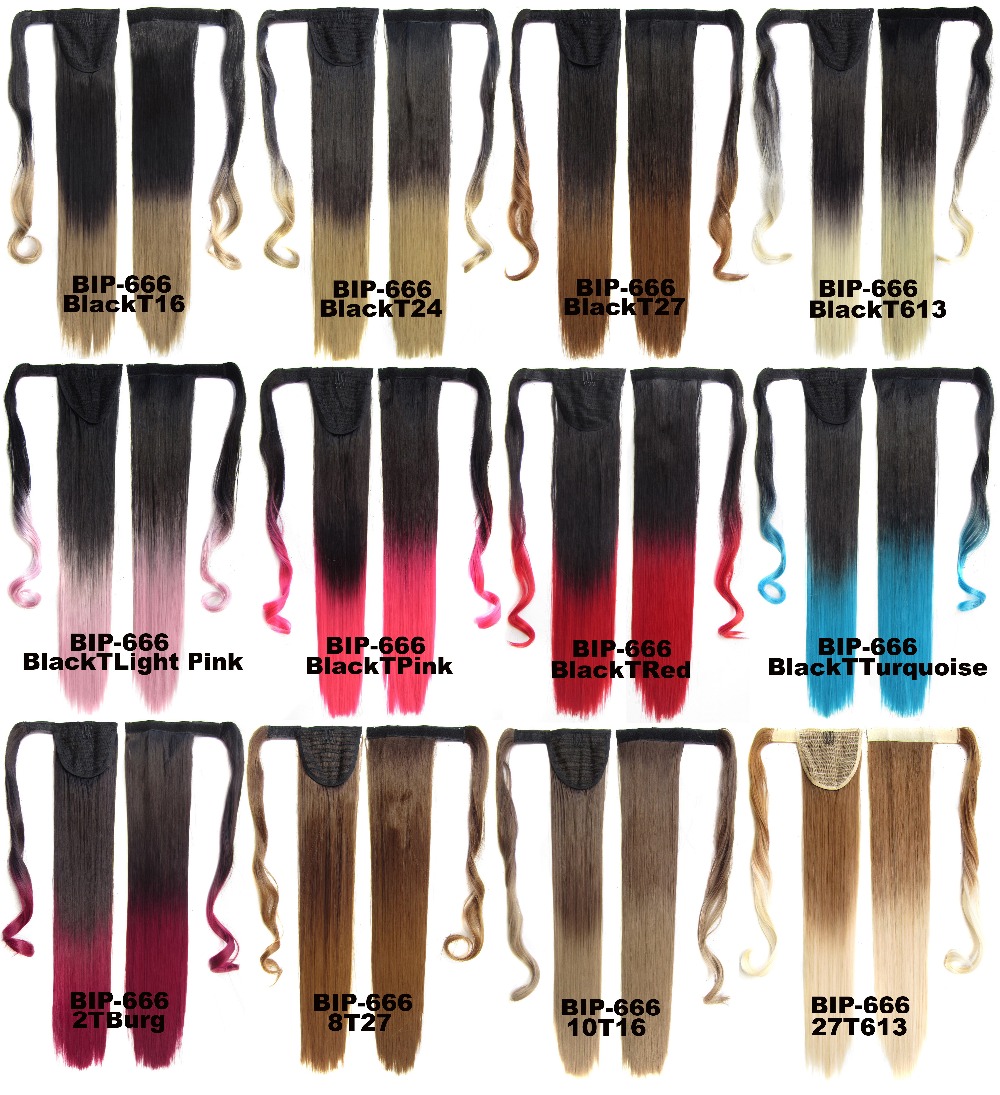 Vente en gros- 12 couleurs 55 cm 90g long droite queue de queue d'extension de cheveux sur la queue de cheveux deux tords de cordon de cordon de