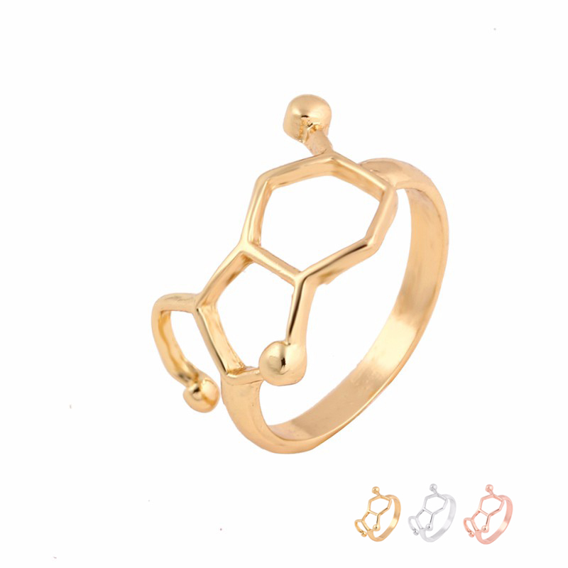 

Wholesale Molecule Ring Chemistry Jewelry Neurotransmitter Science Women Men Finger Rings Can Mix Color EFR076