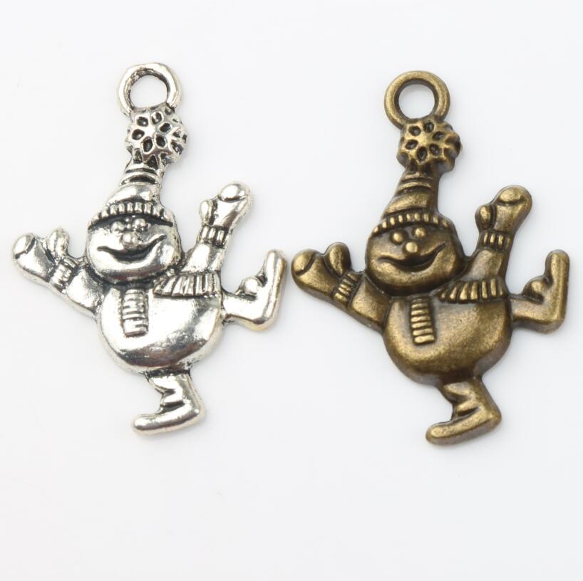 

Dancing Smile Snowman Charm Beads 100pcs/lot 21.3x29.8mm Antique Silver/Bronze Pendants Fashion Jewelry DIY L746