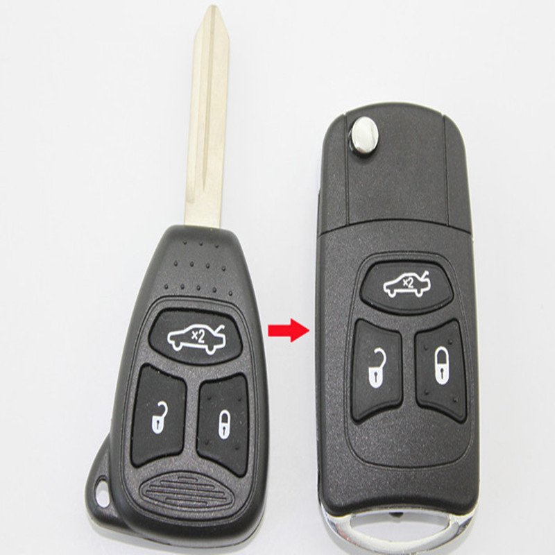 

3 Button Flip Folding Remote Key Shell for Chrysler 300C PT Cruise Modified Replacement Car Key Case, Black