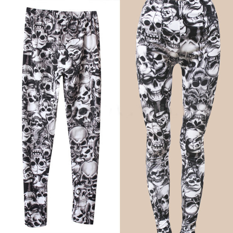

New Arrival Fashion Gothic Punk Rock Skull Printed Leggings For Women Girl Leggings Women's Clothing, Black