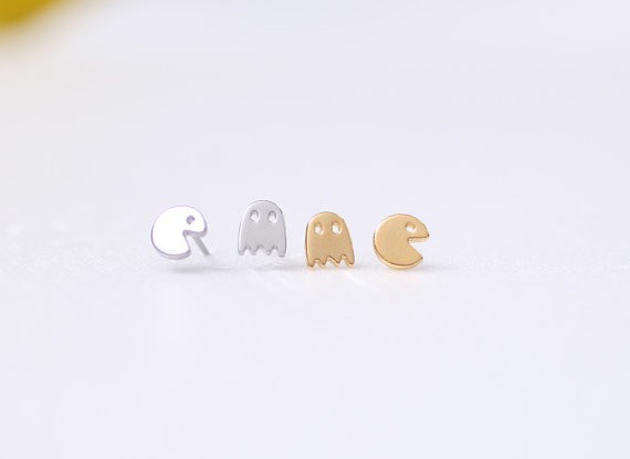 

Korean cute earrings tiny surgical steel pacman or pac man post earrings. Pacman stud earrings for women special store
