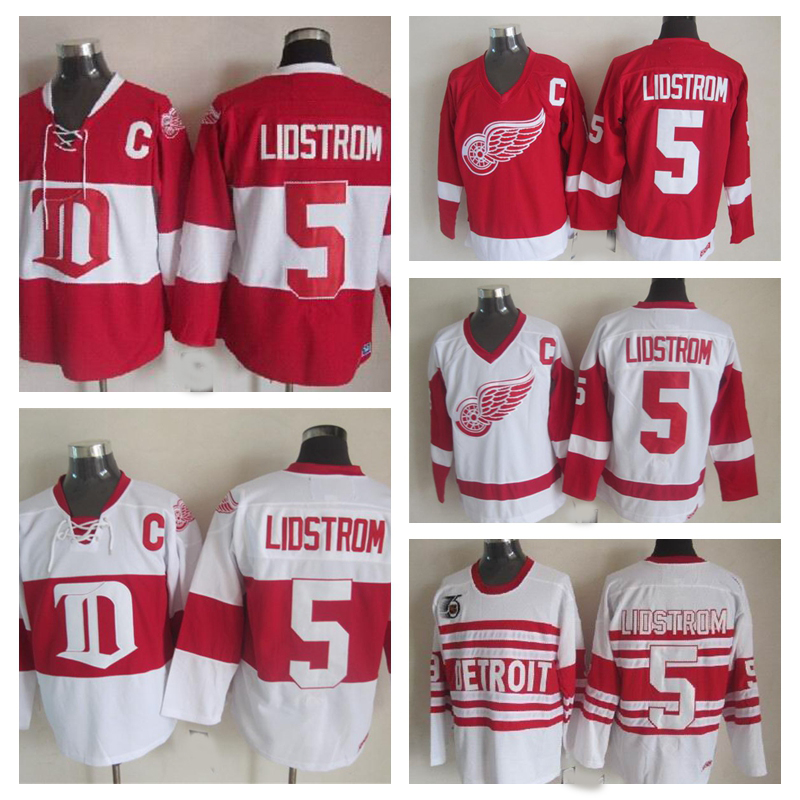 

NICKLAS LIDSTROM Detroit Red Wings 1992 CCM Vintage 75th Hockey Jersey 5 Nicklas Lidstrom Jerseys Winter Classic Stitched C Patch, 2004 winter classic red