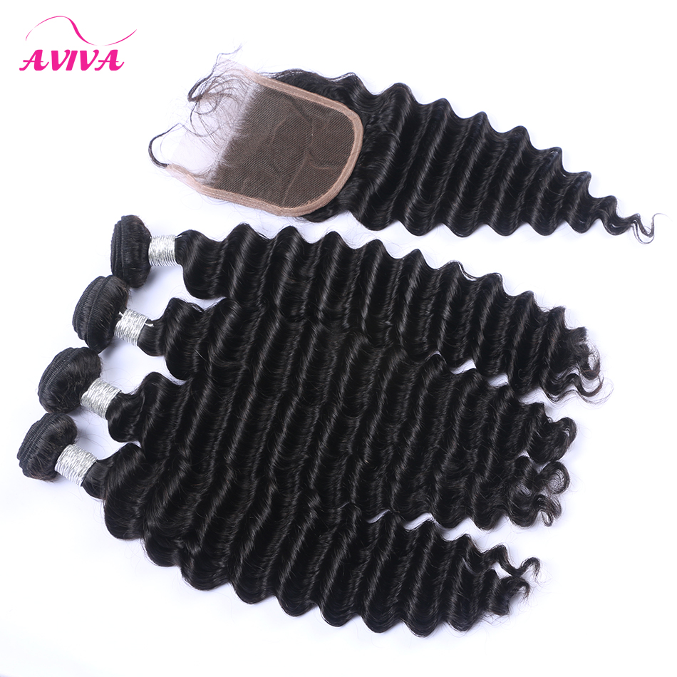 

5Pcs Lot Peruvian Deep Wave Curly Virgin Hair With Closure Top Lace Closure With 4 Bundles Unprocessed Peruvian Deep Curly Human Hair Weaves, Natural black