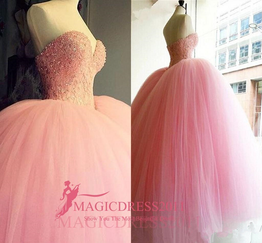 NOUVELLES Robes Quinceanera Baby Rose Robes De Bale De Baby Robe Sweetheart Open Retour Chaude Vente chaude Sweet 16 Robes de bal Major Perles De