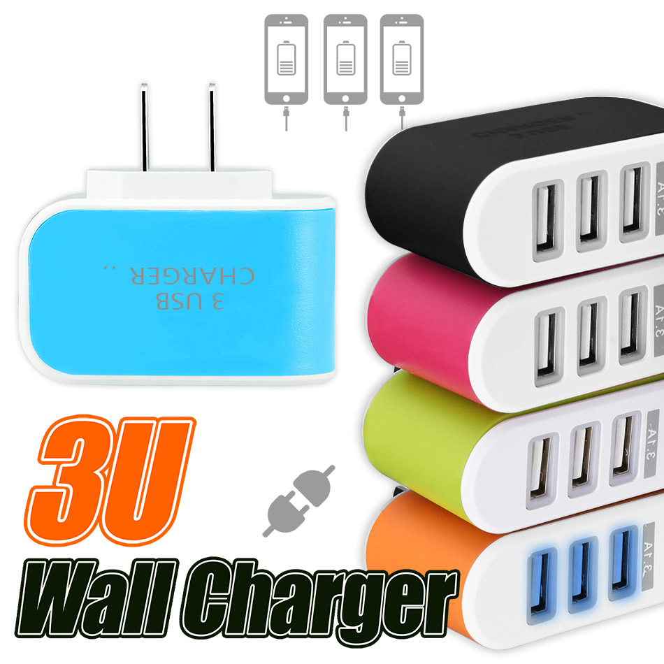 

3 Ports USB Charger Adapter Travel Wall Charger 5V 3.1A Home Charger with LED Light Power Adapter for iPhone Samsung iPad Huawei