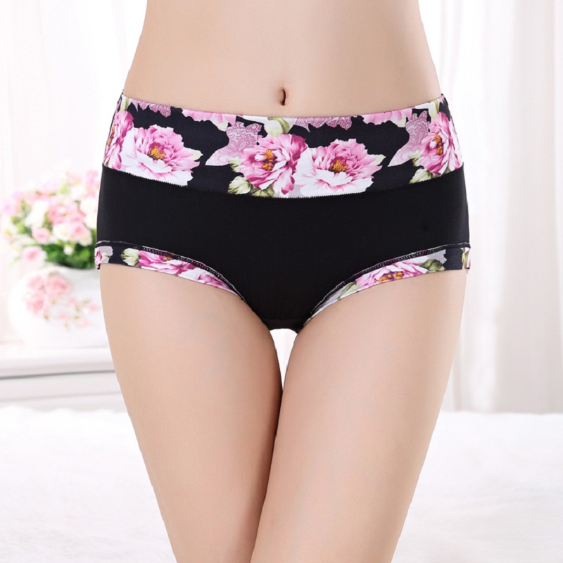 

New Underwear Women Floral Panties Women's Shorts Breifs Girls Sexy Lingeries Female Panties Cotton Underwear For Women Free Ship, Black;pink