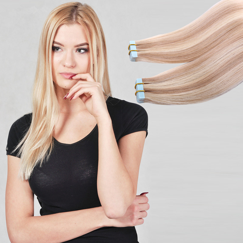 

Blonde mix color #27/#613 straight wave best quality brazilian remy human tape in hair , 2.5g/pcs 40 pcs /lot skin weft human hair, P613/27