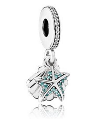 

2017 summer authentic silver bead Fits for pandora bracelets Original 100% 925 sterling silver Tropical Starfish & Sea Shell Hanging Charm