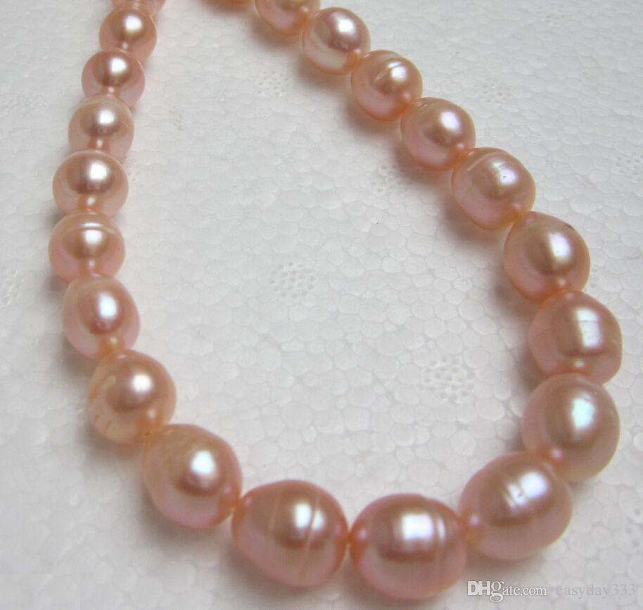 

Fine Pearls Jewelry 100% natural 11-13mm south sea baroque pink pearl necklace 18" 14K SOLID GOLD MARKED
