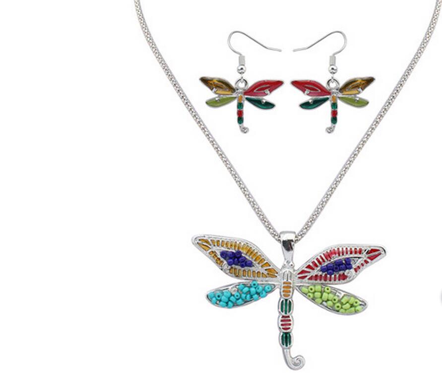 

Enamel Sea Horse Angel Wing Necklace Butterfly Starfish Earrings Set Silver Ear cuff Maxi Enamel Jewelry Women Gift, A4