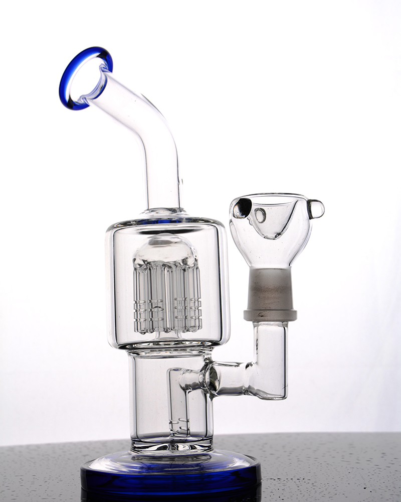 

Blue TORO Glass bongs Arm tree inline perc Glass water pipe glass bubbler dab rig with 14 mm joint