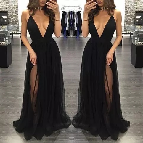 

Deep V-neck Black Super Sexy Evening Dress Fashion Side Split Thin Straps Criss-Cross Backless Prom Gown Party Dress, Royal blue