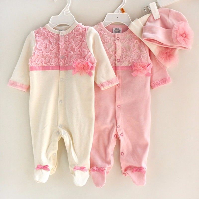 

Princess Style Newborn Baby Girl Clothes Girls Lace Rompers+Hats Baby Clothing Sets Infant Jumpsuit Gifts Baby Clothing 0-9 M, Pink