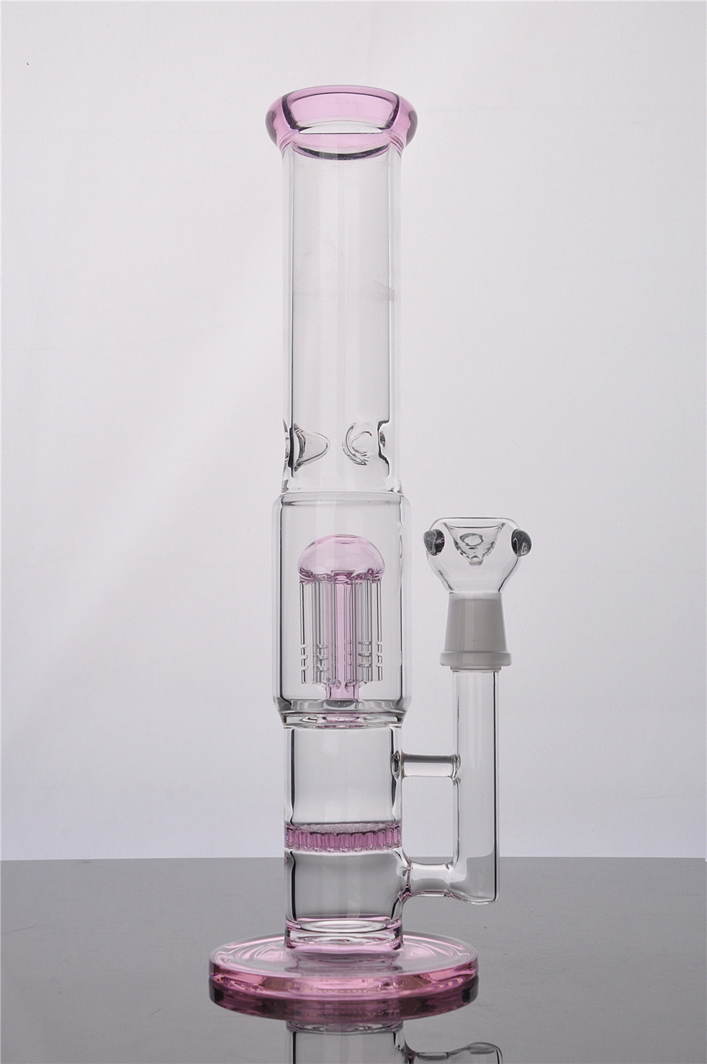 

Pink Straight Bongs ping bong hookahs recycler oil rigs 18mm Two Function Glass Water 9 Arm Tree Percolator Colorful Thick Base