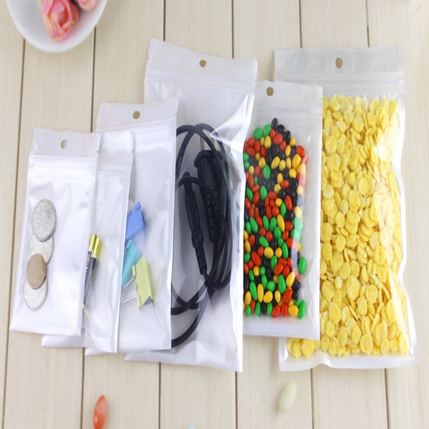 

gift bag 200pcs lot small 9sizes white clear reclosable valve zipper retailer packaging bag zipper lock retail package hang hole