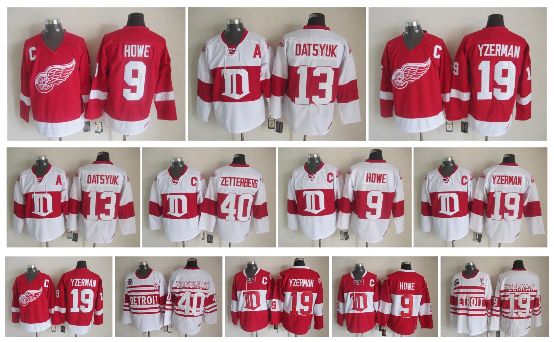 

Detroit Red Wings Hockey Jersey 9 Gordie Howe 40 Henrik Zetterberg 19 Steve Yzerman 13 Pavel Datsyuk Vintage CCM Authentic Jerseys, As pic