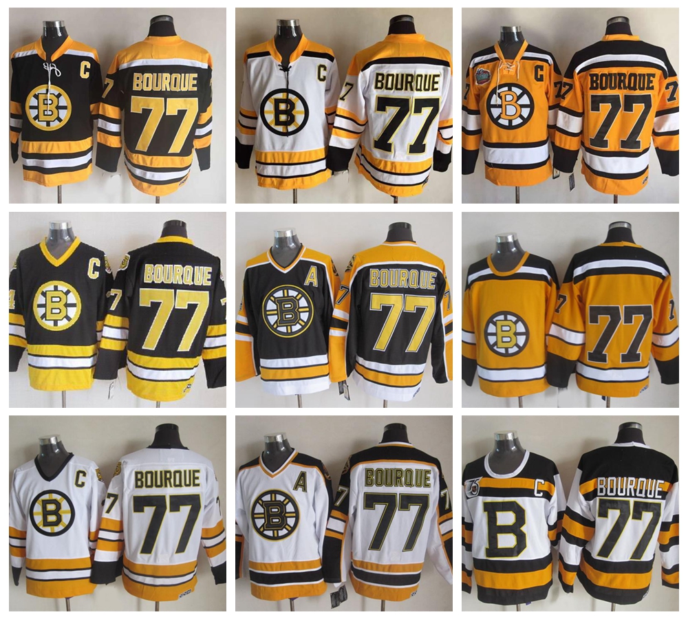 

Boston Bruins Ray Bourque Hockey Jerseys 1992 CCM Vintage 77 Ray Bourque Jersey 75th Anniversary Cheap Stitched C Patch, V black