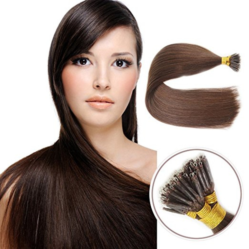 

Grade 8A---Straight Brown Color 100% Peruvian human hair Nano Ring in Hair extension with 14''--26'', 1g per strand &100s per lot, Free DHL