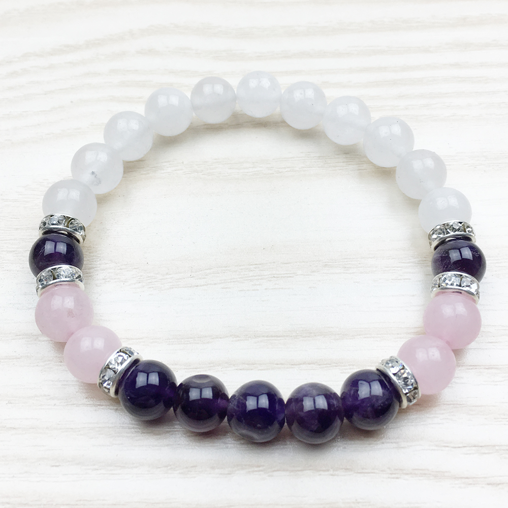 SN1029 Bracelet améthyste de guérison à la mode, cadeau de Yoga Mala pour filles, bijoux en pierre naturelle, Quartz Rose, Quartz de neige