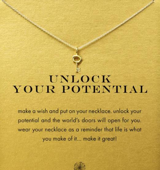 

With card! cute Dogeared Necklace with new key(unlock your potential) Silver and Gold color, no fade, free shipping and high quality