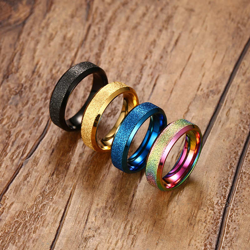 

Wholesale 2017 Fashion Matting Titanium steel Ring Black Blue Gold color Wedding Brand 6MM Rings for Men Jewelry US Size 6-10