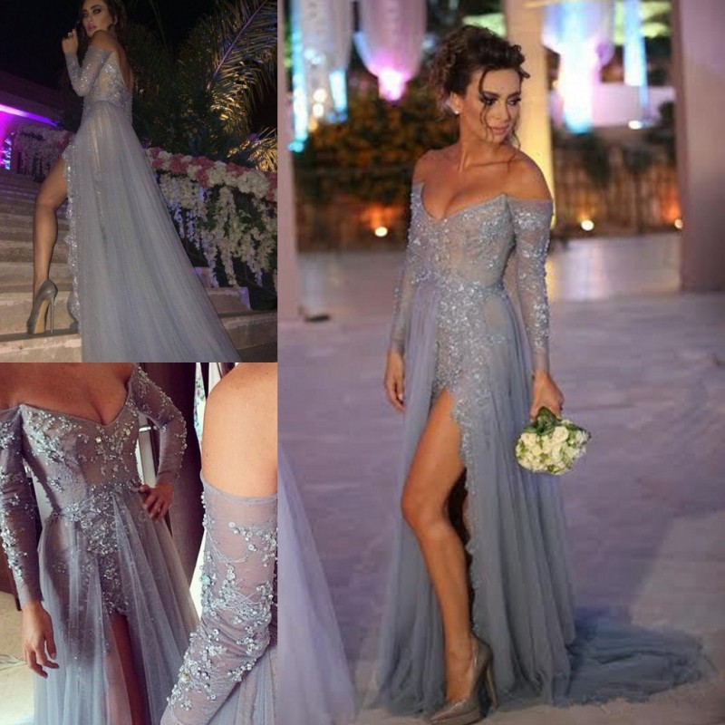 

Beaded Lace Prom Dresses Backless Evening Sweetheart Off Shoulder Long Sleeve Sweep Train A Line Prom Gowns, Water melon