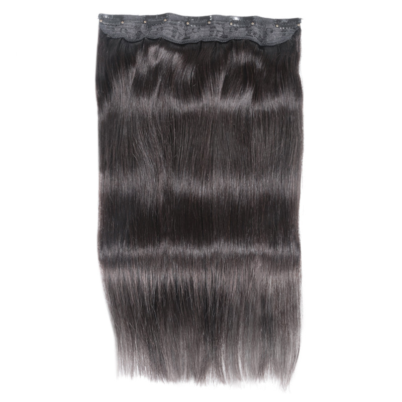 

ELIBESS Hair - 14"-24" Straight Full Head Clip in Machine Made Remy Hair Extensions 100g 5 Clips in 1 piece Human Hair, #1b