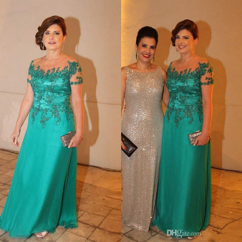 

Elegant Long Mother Of The Bride Dresses With Sleeves Lace Appliques Jewel Neck Wedding Guest Gowns Plus Size