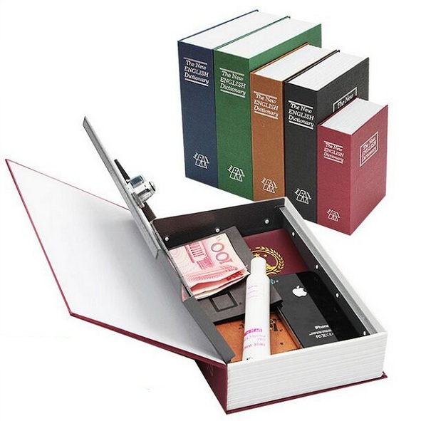 

180x115x55mm New Design Storage Safe Box Dictionary Secret Book Piggy Bank Money Hidden Secret Security Locker Cash Jewellery With Key Lock, Silver