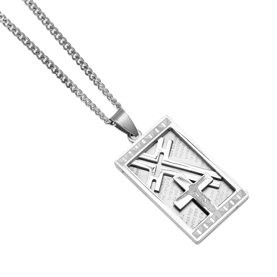Caliente Negro Acero Inoxidable Cruz Biblia Señor Oración Colgante Collar de hombre 22/"