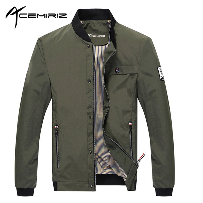 Wholesale- 2017 Men Pockets Jacket Slim Zipper Solid Regular Casual Coats Mens Jackets Olive Green Acemiriz HT-H821