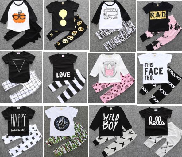 

DHL free!24 sets/lot Fashion baby short/long sleeve clothing sets Hot sale baby sets top+pant suit for 0-3 years 112 styles for choose, Can mix styles and sizes