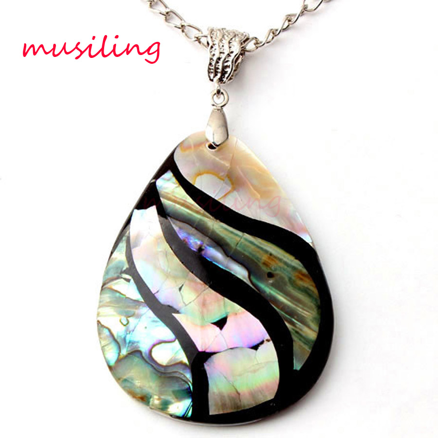 

Abalone Shell Splicing Pyriform Water Drop Pendants Necklace Chain Natural Charms Accessories Silver Plated European Trendy Jewelry