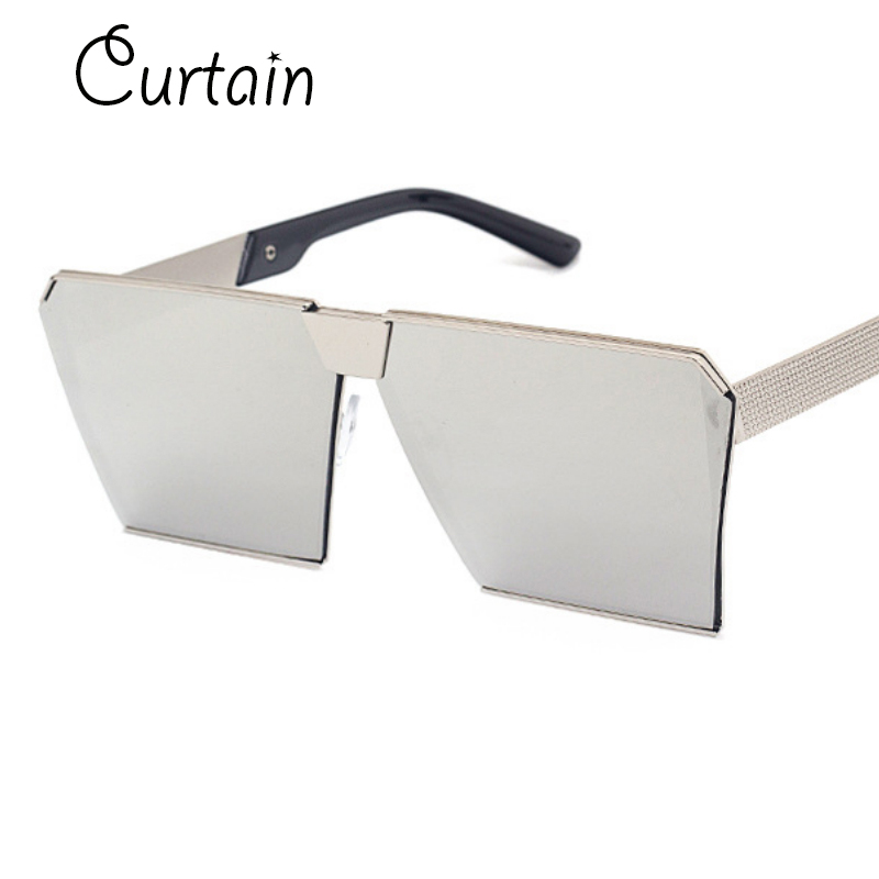 

Wholesale- Curtain Fashion square sunglasses mens brand celebrity metal UNISEX women oversized sunglasses mirror lens Cool