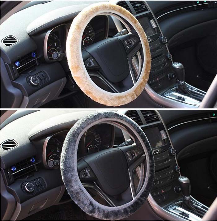 

35-40cm Universal Car Steering Wheel Cover antislip fashion short fur elastic