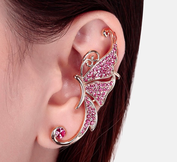 

Full of diamond earrings butterfly elf Ear Cuff No pierced ear clip hanging fashion jewelry earrings ear cuff