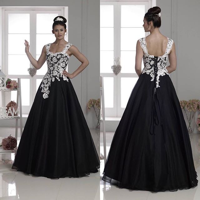 

2017 vestido de noiva A-line Sleeveless white and black gothic wedding dresses robe de mariage New Arrival Bridal Gowns Sale, Ivory